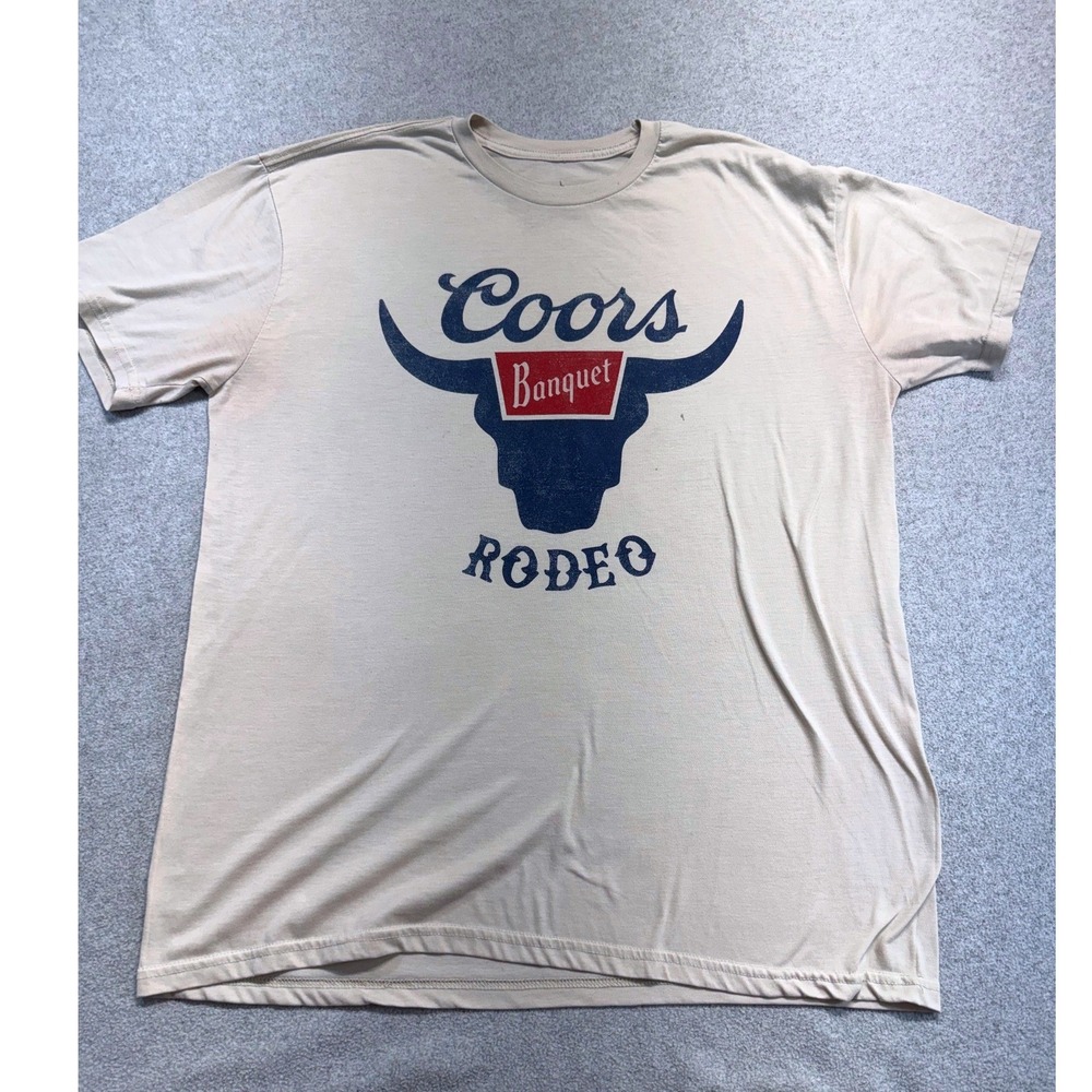 Coors Banquet Graphic T Shirt Mens Large Beige‎ Rodeo Bull Head Short Sleeve